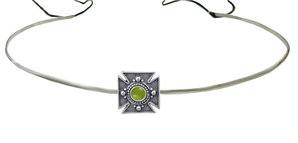 Sterling Silver Renaissance Style Medieval Cross Headpiece Circlet Tiara With Peridot